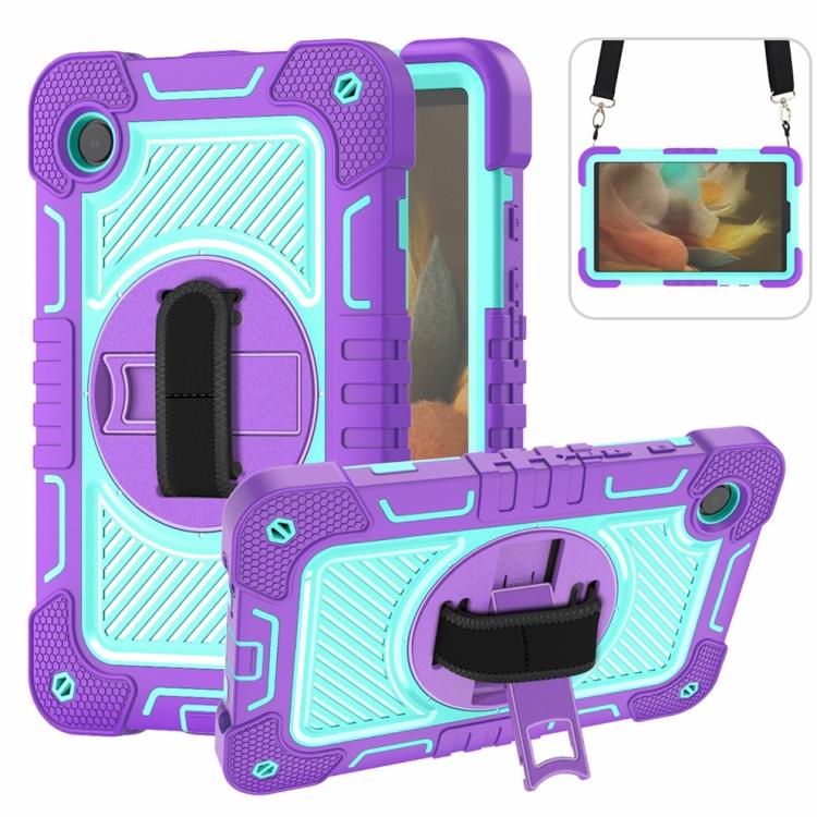 

For Samsung Galaxy Tab A11 360 Degree Rotation PC Contrast Silicone Tablet Case(Purple + Mint Green)