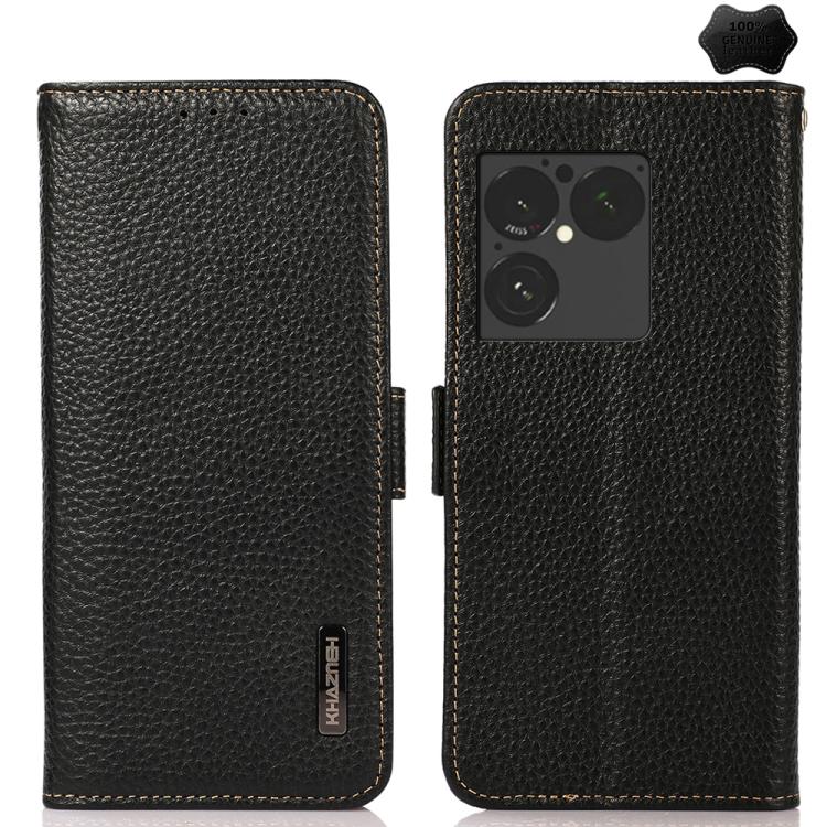 

For Sony Xperia 1 VIII KHAZNEH Side-Magnetic Litchi Genuine Leather RFID Case(Black)