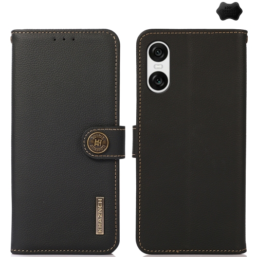 

For Sony Xperia 10 VI KHAZNEH Custer Genuine Leather RFID Phone Case(Black)