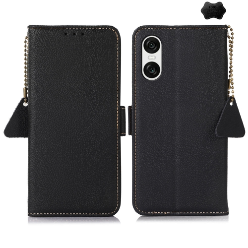 

For Sony Xperia 10 VI Side-Magnetic TJ Genuine Leather RFID Phone Case(Black)