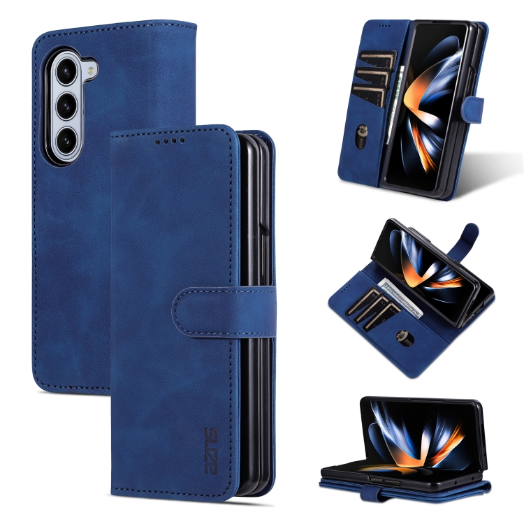 

For Samsung Galaxy Z Fold6 5G AZNS Skin Feel Calf Texture Flip Leather Phone Case(Blue)