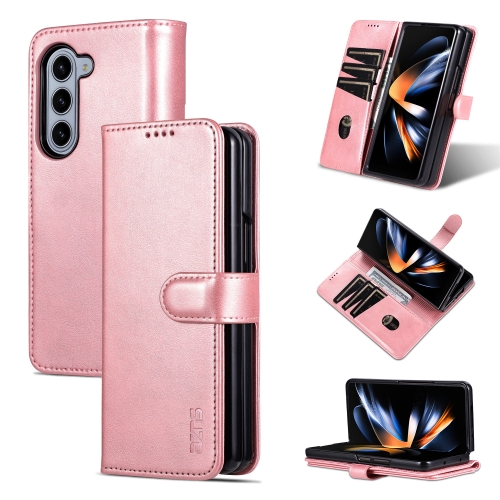 

For Samsung Galaxy Z Fold6 5G AZNS Skin Feel Calf Texture Flip Leather Phone Case(Rose Gold)