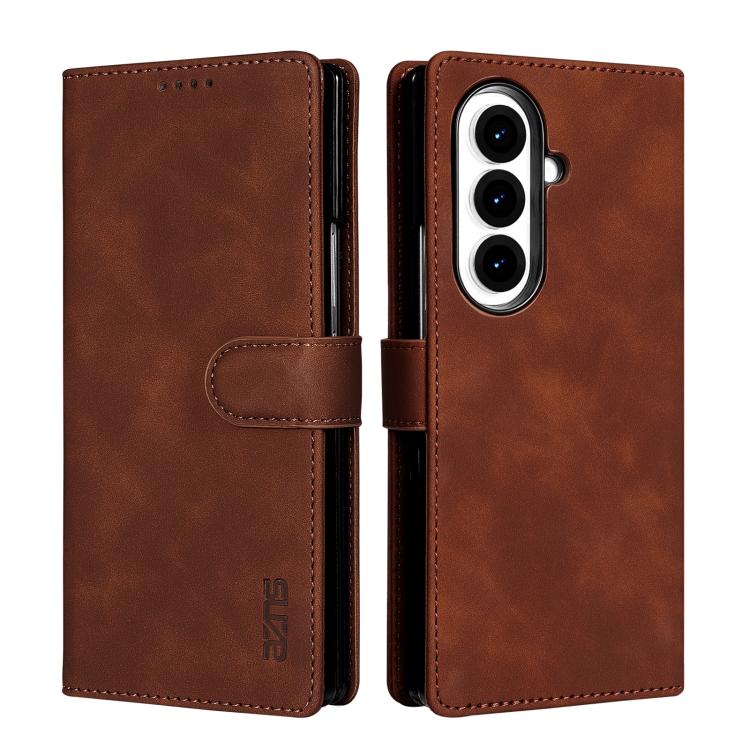 

For Samsung Galaxy Z Fold7 5G AZNS Skin Feel Calf Texture Flip Leather Phone Case(Brown)