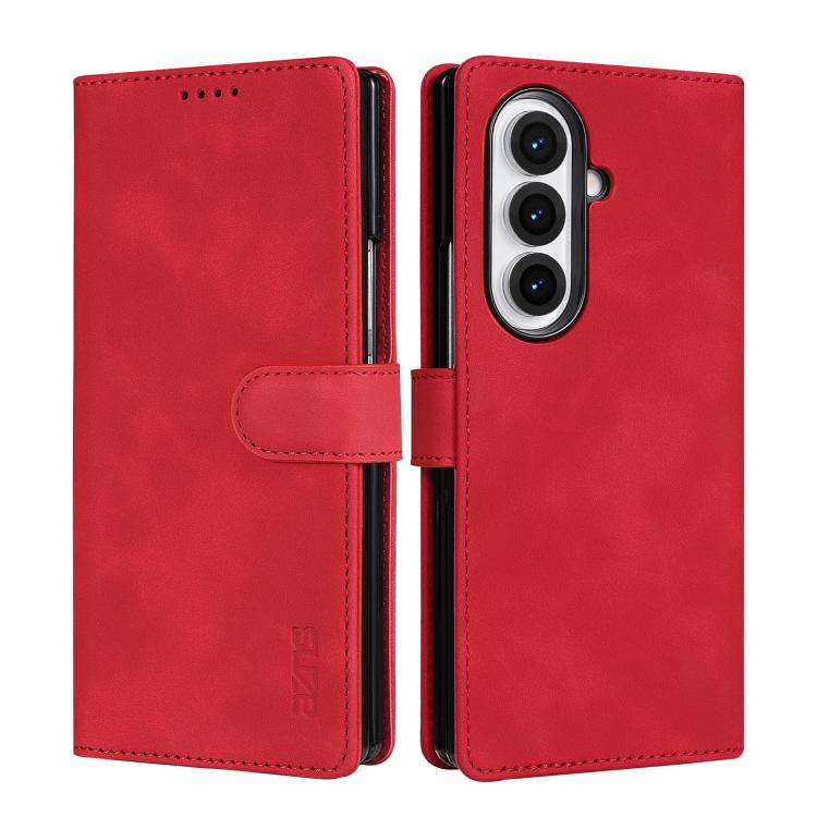

For Samsung Galaxy Z Fold7 5G AZNS Skin Feel Calf Texture Flip Leather Phone Case(Red)
