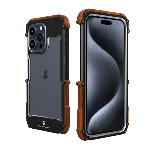 

For iPhone 15 Pro R-JUST Ironwood Generation Metal + Wood Phone Case