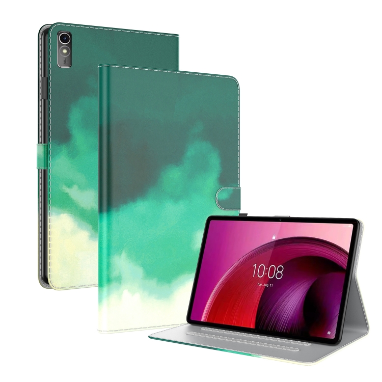 

For Lenovo Tab M10 5G 10.6 inch Watercolor Pattern Flip Leather Tablet Case(Cyan Green)
