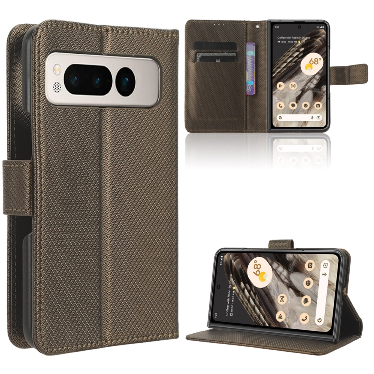 

For Google Pixel Fold Diamond Texture Leather Phone Case(Brown)
