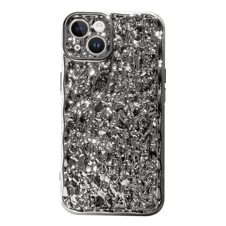 

For iPhone 14 Electroplated 3D Stone Texture TPU Phone Case(Silver)