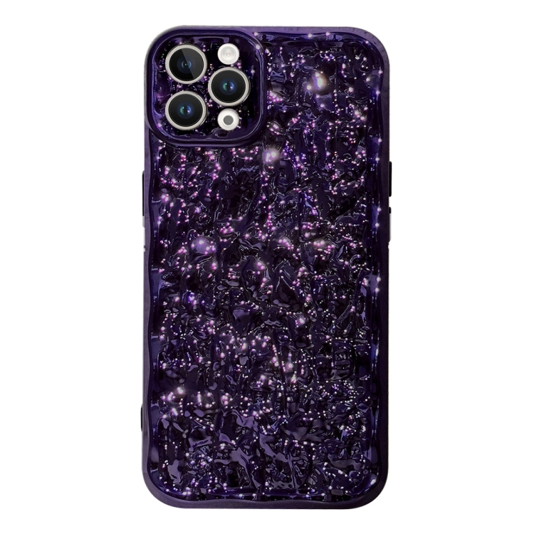 

For iPhone 14 Pro Max Electroplated 3D Stone Texture TPU Phone Case(Dark Purple)