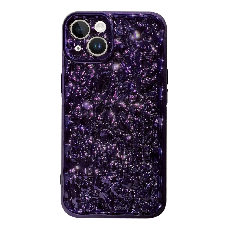 

For iPhone 13 Electroplated 3D Stone Texture TPU Phone Case(Dark Purple)