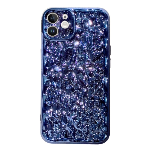 

For iPhone 12 Electroplated 3D Stone Texture TPU Phone Case(Blue)