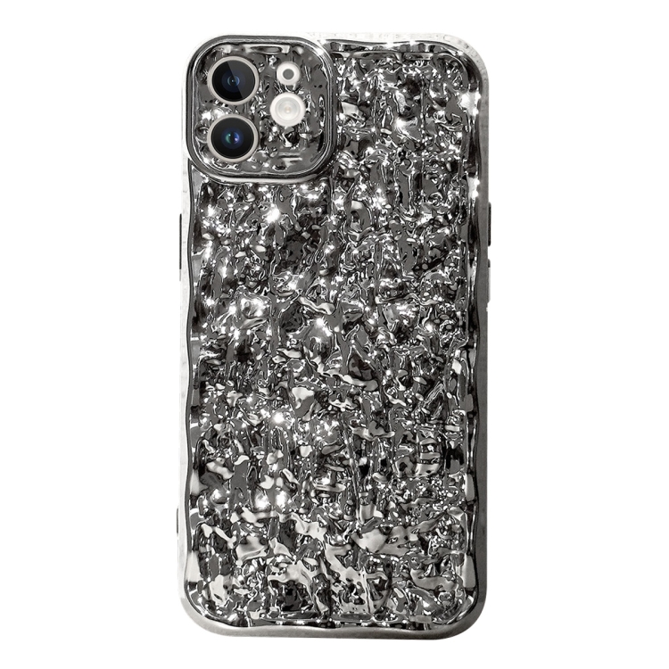 

For iPhone 12 Electroplated 3D Stone Texture TPU Phone Case(Silver)