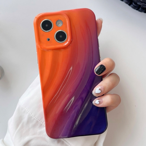 

For iPhone 14 Plus Wave Texture Gradient Color TPU Phone Case(Orange-Black)