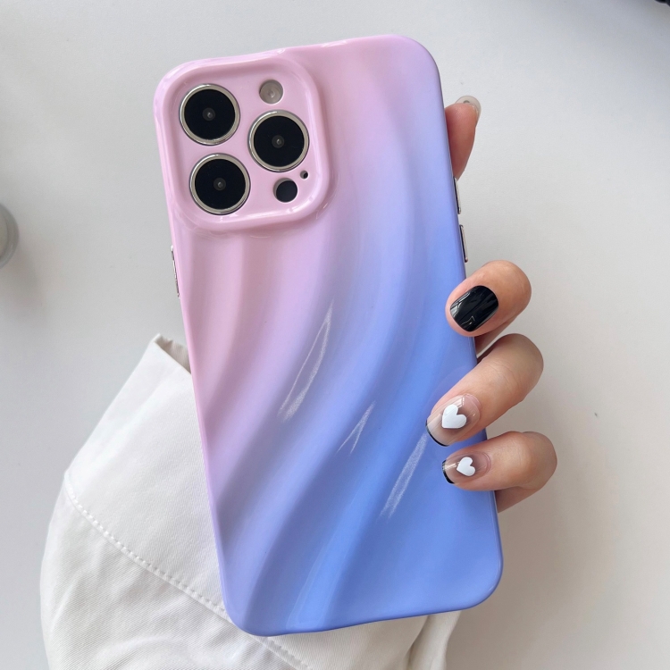

For iPhone 14 Pro Max Wave Texture Gradient Color TPU Phone Case(Pink-Blue)