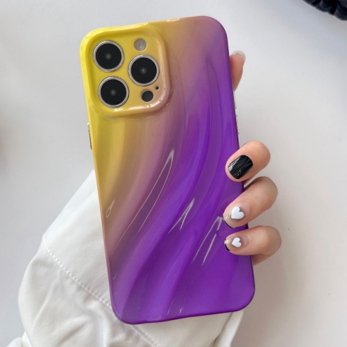 For iPhone 14 Pro Max Wave Texture Gradient Color TPU Phone Case(Yellow-Purple)