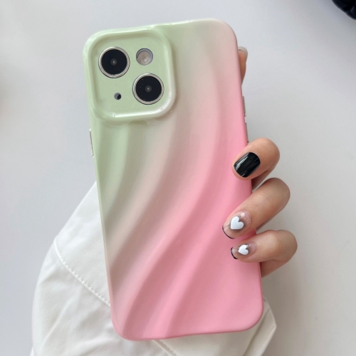 

For iPhone 13 Pro Max Wave Texture Gradient Color TPU Phone Case(Green-Pink)