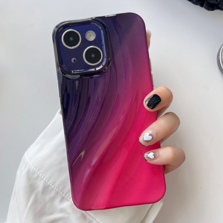 

For iPhone 13 Wave Texture Gradient Color TPU Phone Case(Black-Rose Red)