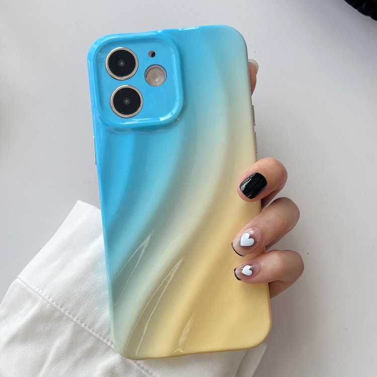 

For iPhone 12 Wave Texture Gradient Color TPU Phone Case(Blue-Yellow)