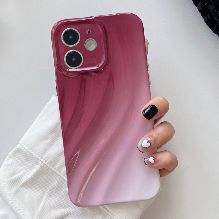 

For iPhone 12 Wave Texture Gradient Color TPU Phone Case(Wine Red-White)