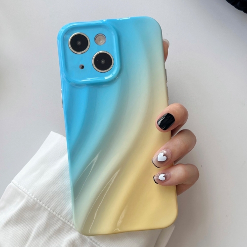 

For iPhone 12 Pro Max Wave Texture Gradient Color TPU Phone Case(Blue-Yellow)
