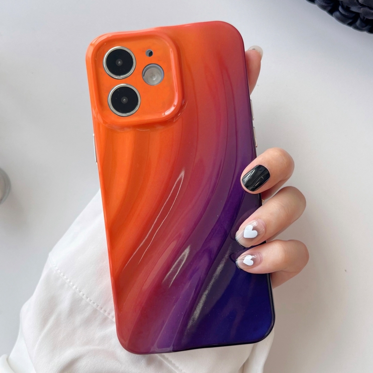 

For iPhone 11 Wave Texture Gradient Color TPU Phone Case(Orange-Black)