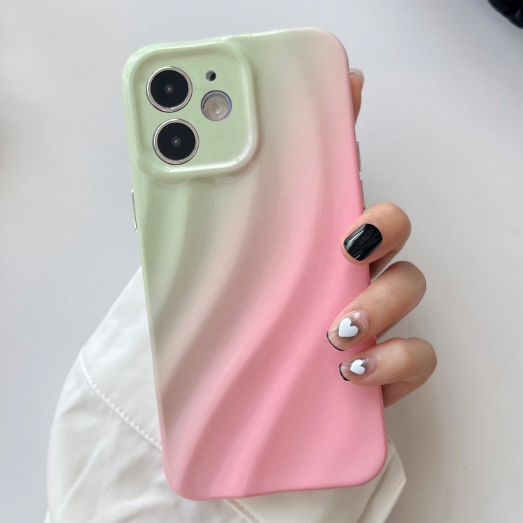 

For iPhone 11 Wave Texture Gradient Color TPU Phone Case(Green-Pink)