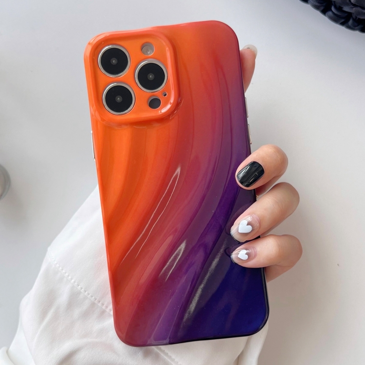

For iPhone 15 Pro Max Wave Texture Gradient Color TPU Phone Case(Orange-Black)