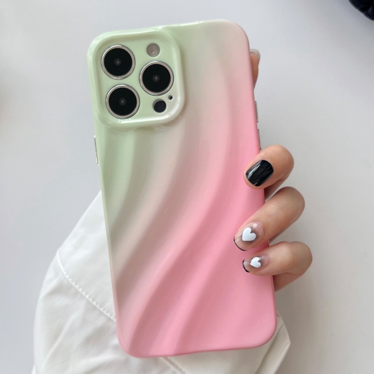 

For iPhone 15 Pro Max Wave Texture Gradient Color TPU Phone Case(Green-Pink)
