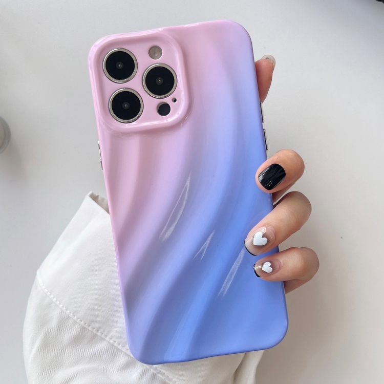 

For iPhone 15 Pro Wave Texture Gradient Color TPU Phone Case(Pink-Blue)
