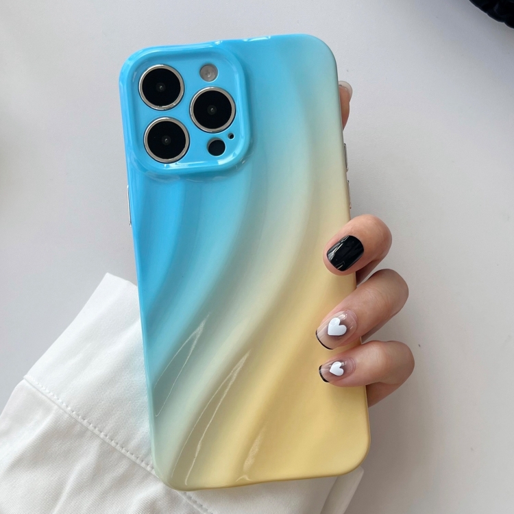 

For iPhone 15 Pro Wave Texture Gradient Color TPU Phone Case(Blue-Yellow)