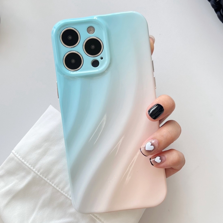 

For iPhone 15 Pro Wave Texture Gradient Color TPU Phone Case(Blue-Pink)