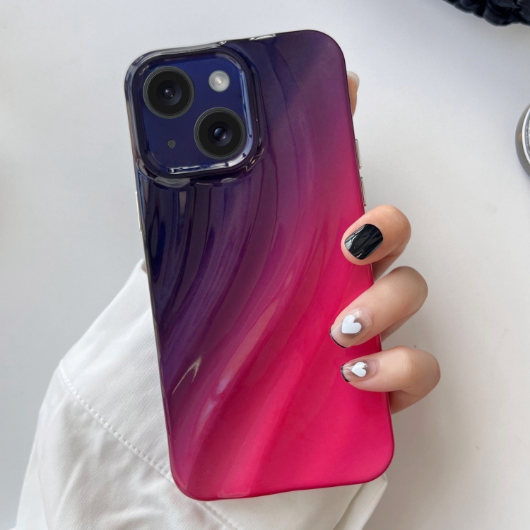 

For iPhone 15 Wave Texture Gradient Color TPU Phone Case(Black-Rose Red)
