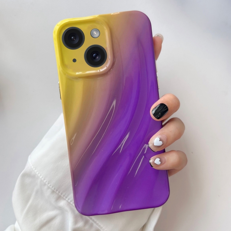

For iPhone 15 Wave Texture Gradient Color TPU Phone Case(Yellow-Purple)