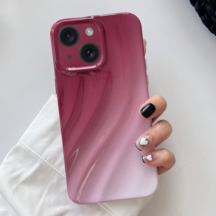 

For iPhone 15 Wave Texture Gradient Color TPU Phone Case(Wine Red-White)