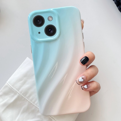 

For iPhone 15 Wave Texture Gradient Color TPU Phone Case(Blue-Pink)