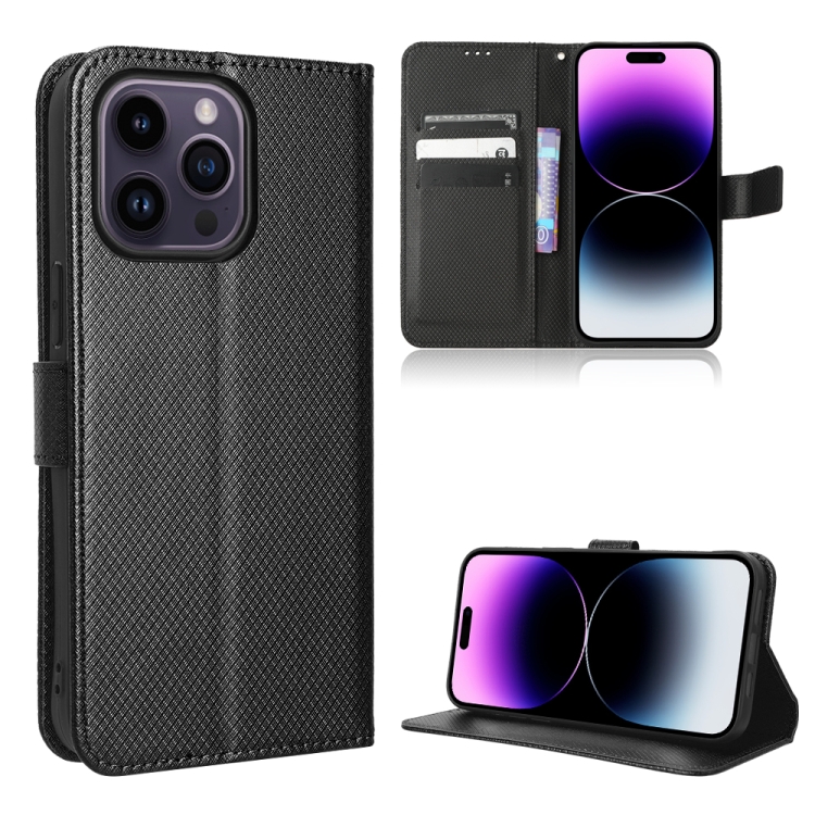 

For iPhone 15 Pro Diamond Texture Leather Phone Case(Black)