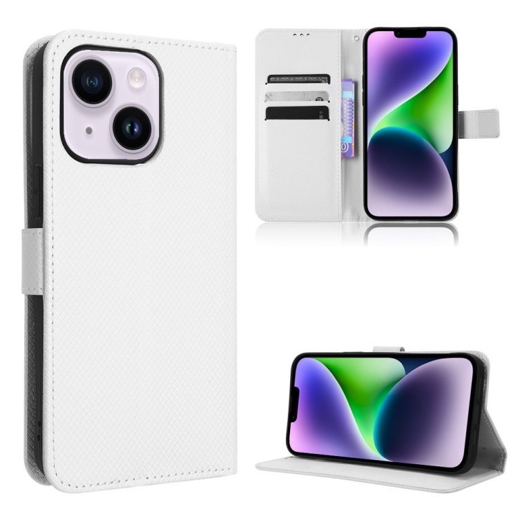 

For iPhone 15 Diamond Texture Leather Phone Case(White)