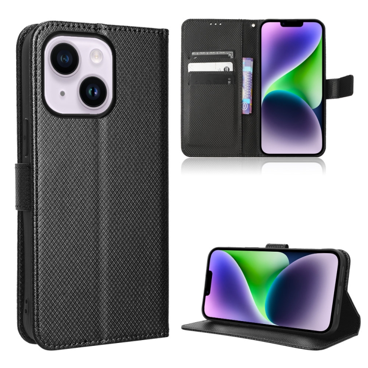 

For iPhone 15 Diamond Texture Leather Phone Case(Black)