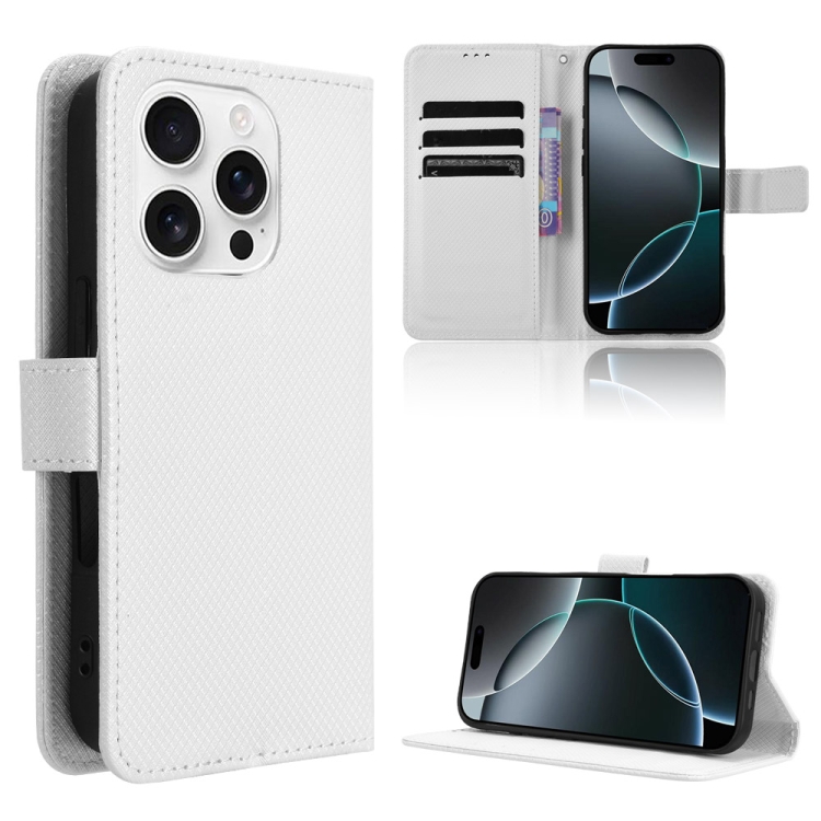 

For iPhone 16 Pro Diamond Texture Leather Phone Case(White)