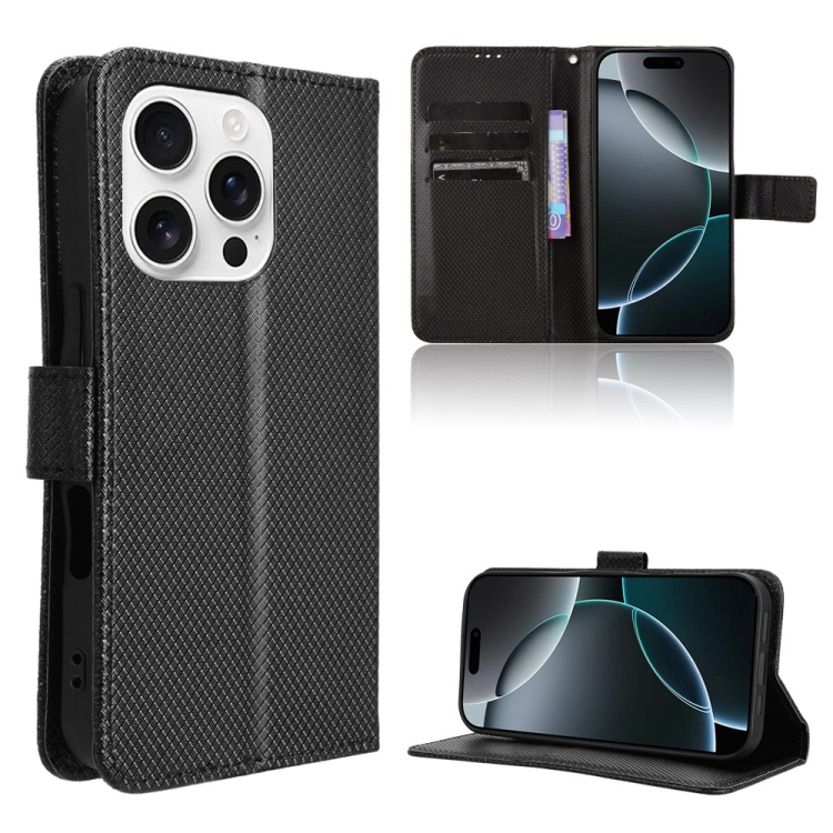 

For iPhone 16 Pro Diamond Texture Leather Phone Case(Black)
