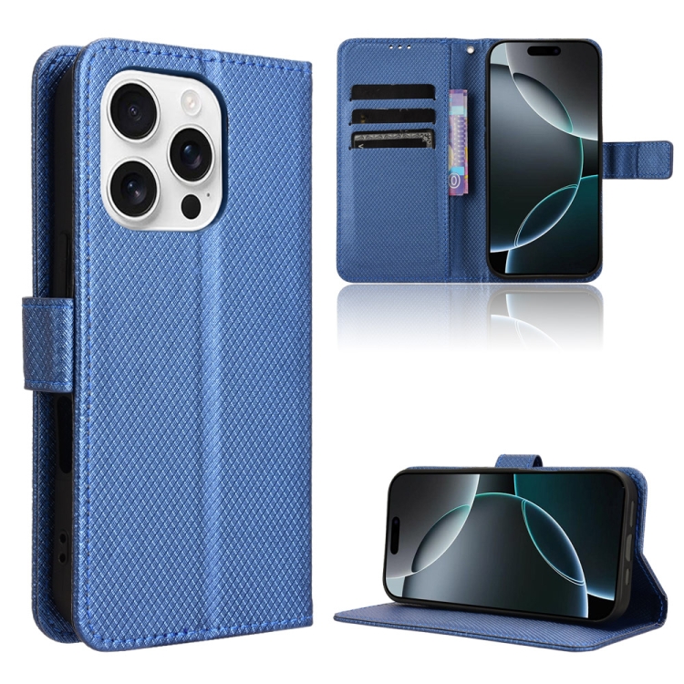 

For iPhone 16 Pro Diamond Texture Leather Phone Case(Blue)