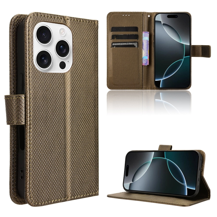 

For iPhone 16 Pro Diamond Texture Leather Phone Case(Brown)