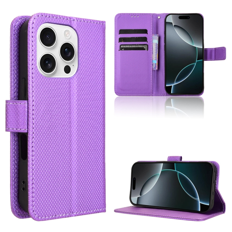

For iPhone 16 Pro Diamond Texture Leather Phone Case(Purple)