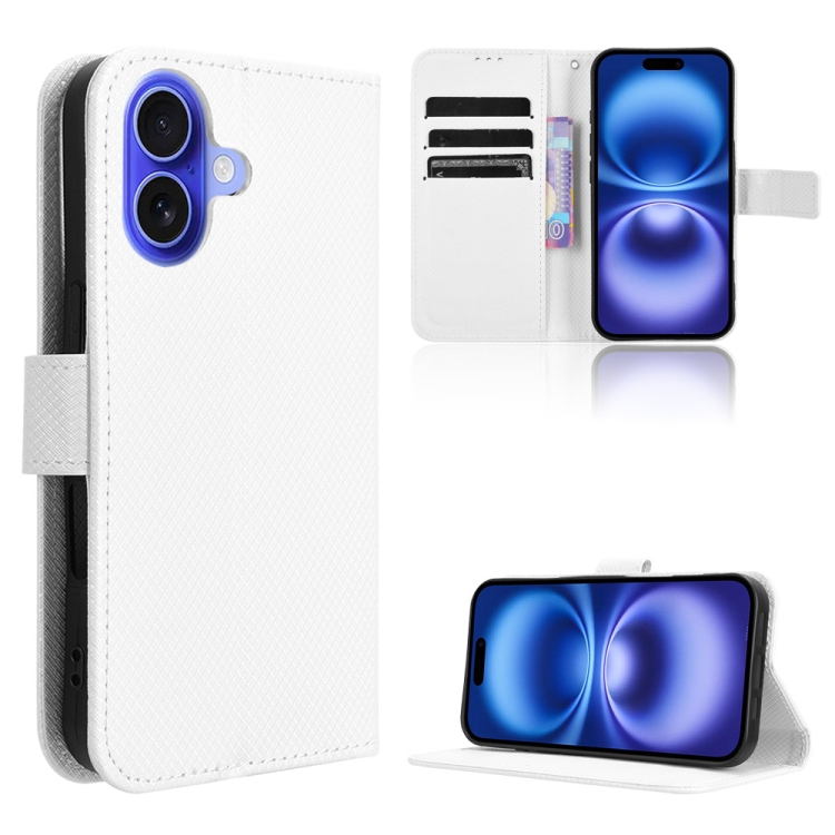 

For iPhone 16 Plus Diamond Texture Leather Phone Case(White)