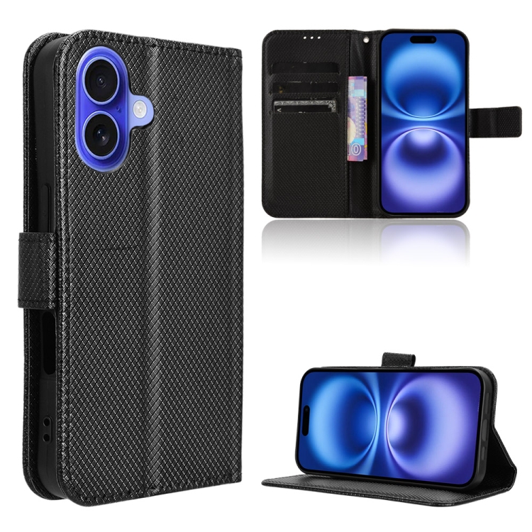 

For iPhone 16 Plus Diamond Texture Leather Phone Case(Black)