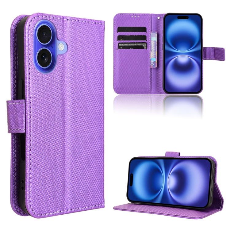 

For iPhone 16 Plus Diamond Texture Leather Phone Case(Purple)