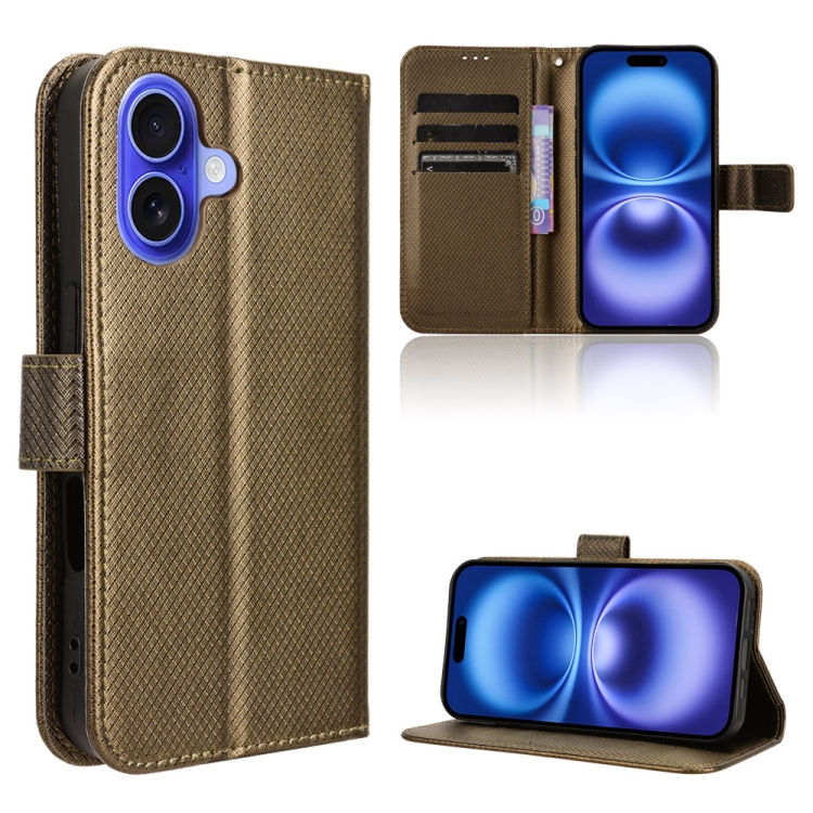 

For iPhone 16 Diamond Texture Leather Phone Case(Brown)