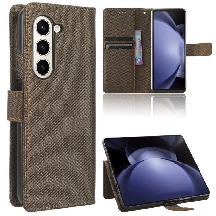 

For Samsung Galaxy Z Fold6 Diamond Texture Leather Phone Case(Brown)