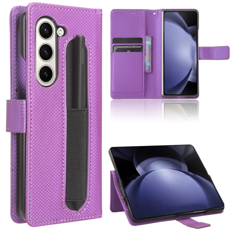 

For Samsung Galaxy Z Fold6 with Pen Slot Diamond Texture Leather Phone Case(Purple)