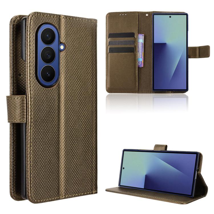

For Samsung Galaxy Z Fold7 Diamond Texture Leather Phone Case(Brown)